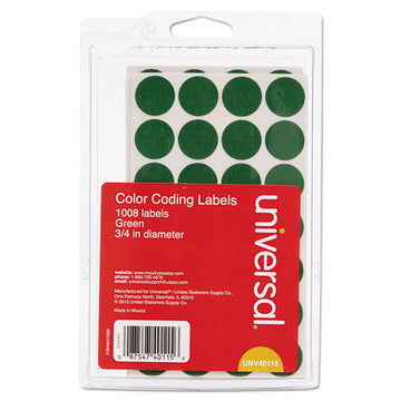 Universal® Self-adhesive Removable Color-coding Labels, 0.75" Dia., Green, 28-sheet, 36 Sheets-pack freeshipping - TVN Wholesale